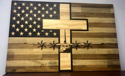 Handcrafted Wood-Burned American Flag with Your Aircraft