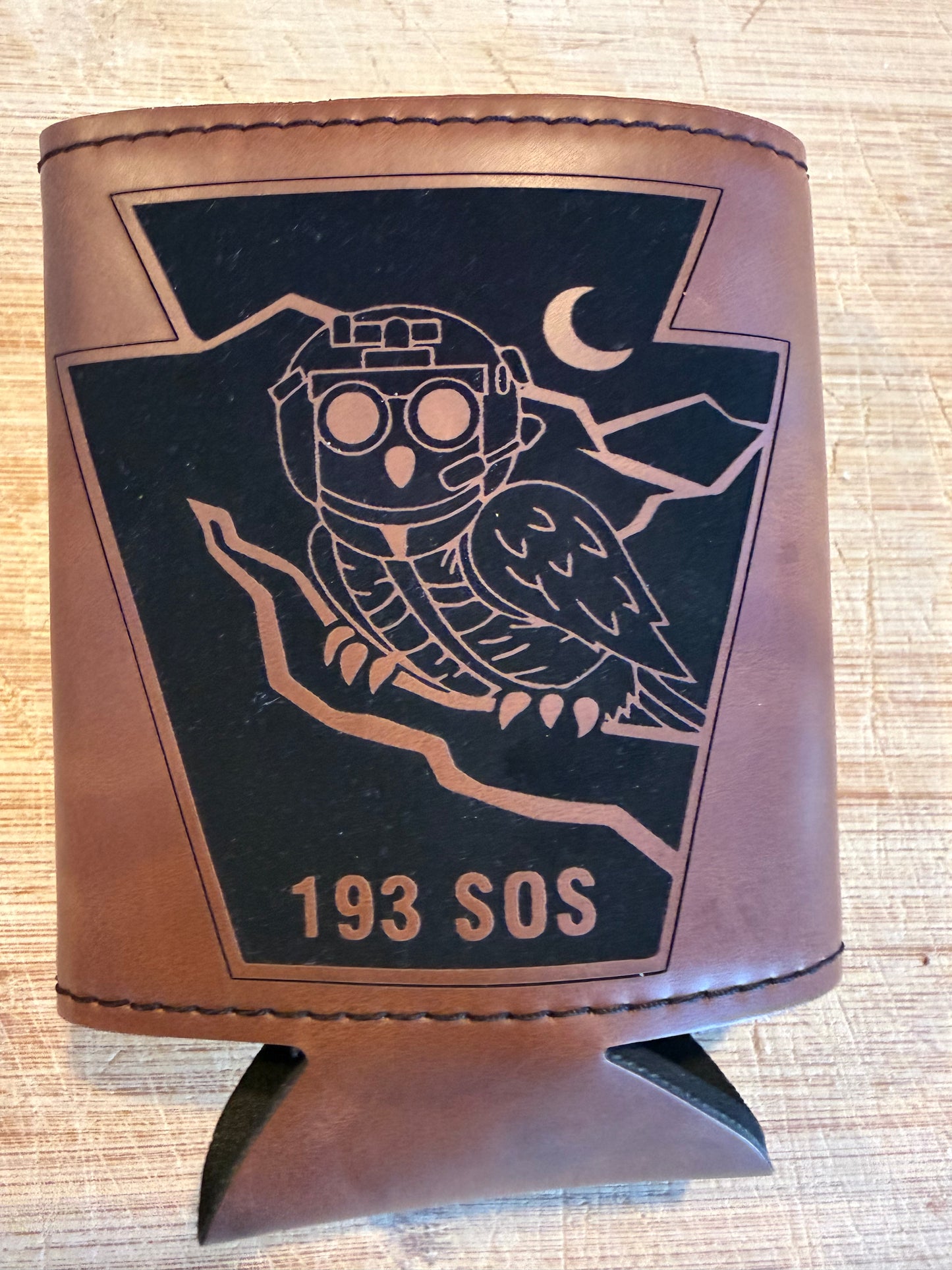 193d SOS Leatherette 12oz Can Sleeve