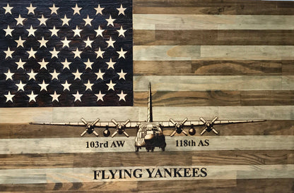 Handcrafted Wood-Burned American Flag with Your Aircraft