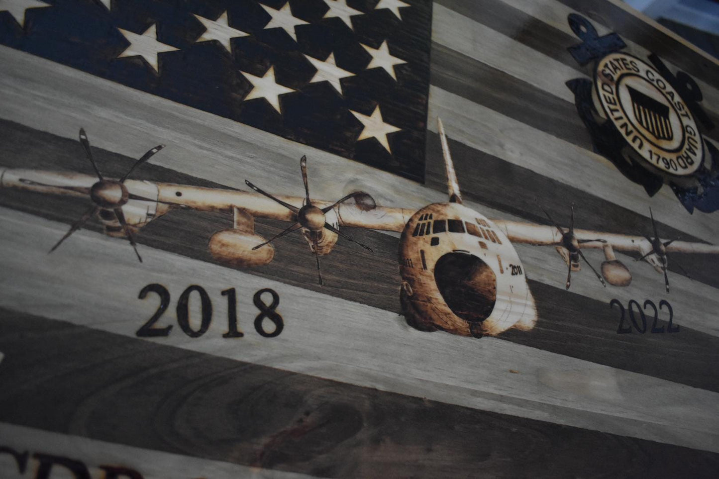 Handcrafted Wood-Burned American Flag with Your Aircraft