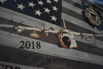 Handcrafted Wood-Burned American Flag with Your Aircraft
