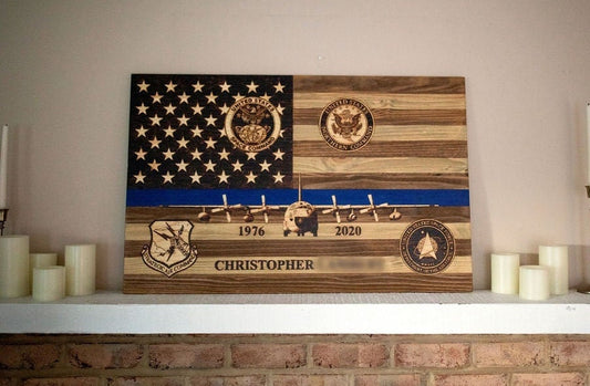 Handcrafted Wood-Burned American Flag with Your Aircraft