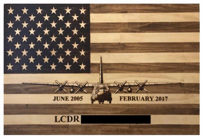 Handcrafted Wood-Burned American Flag with Your Aircraft