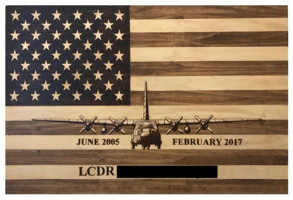 Handcrafted Wood-Burned American Flag with Your Aircraft