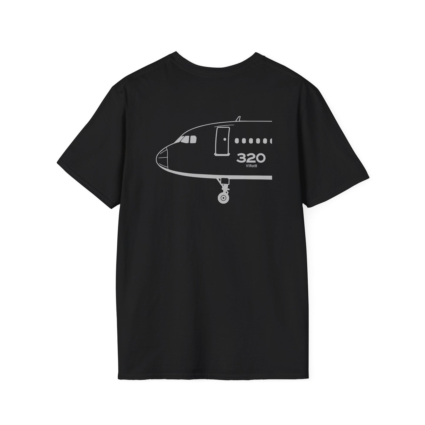 V1Rot8 320 Type Tee back — large nose profile print on heather gray