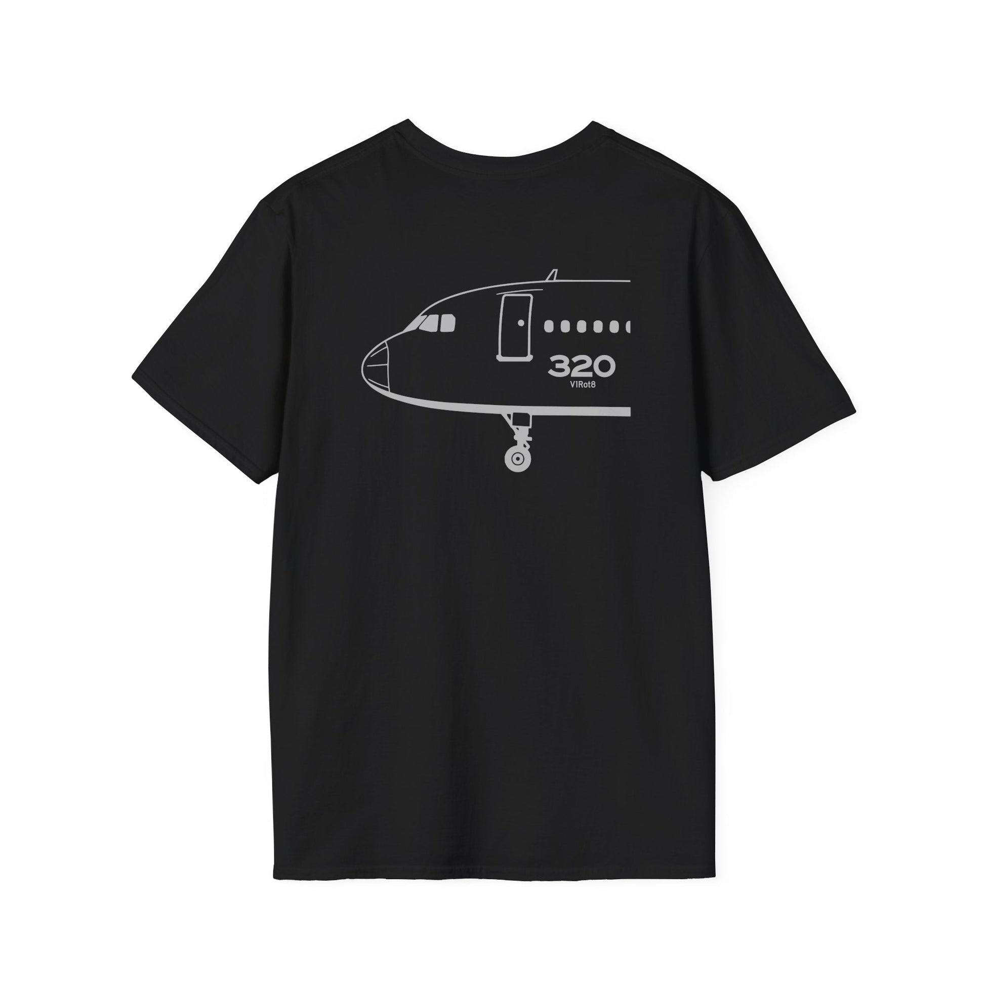 V1Rot8 320 Type Tee back — large nose profile print on heather gray