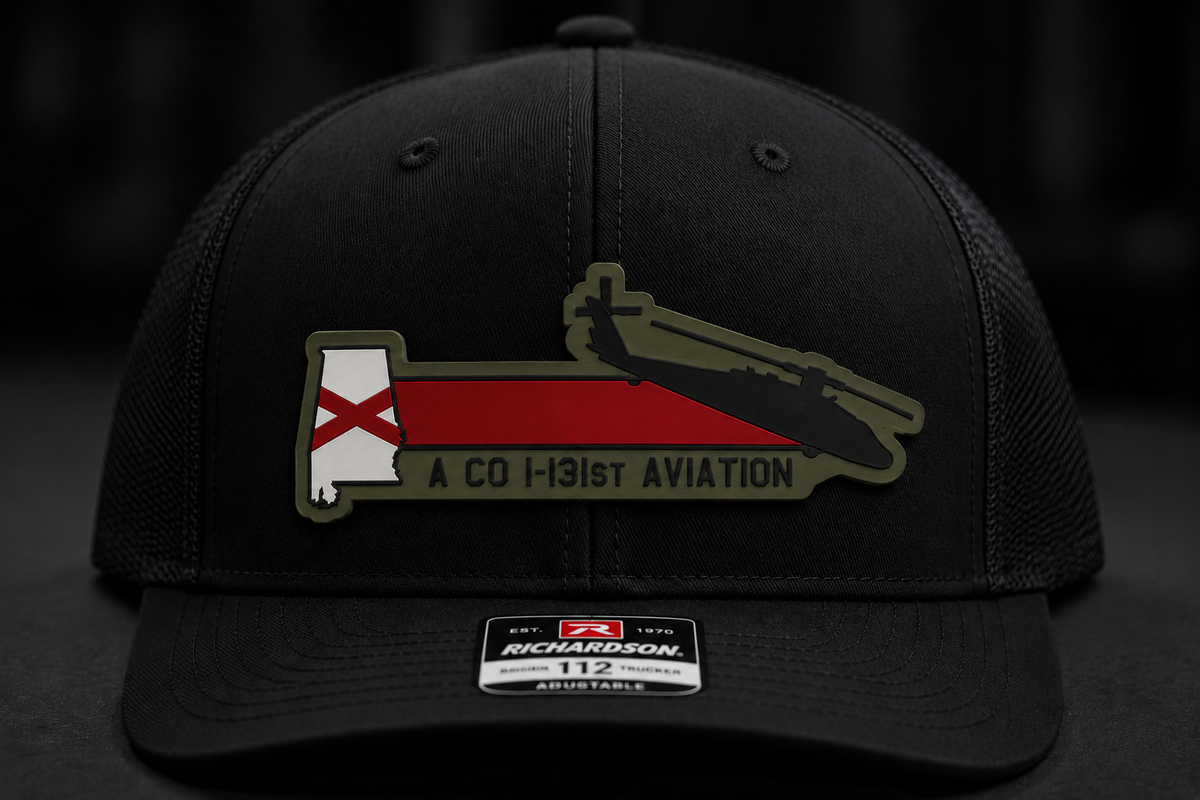 A Co 1-131st Aviation Alabama ARNG UH-60 Black Hawk tail flash UV leatherette hat