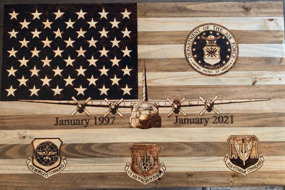 Handcrafted Wood-Burned American Flag with Your Aircraft