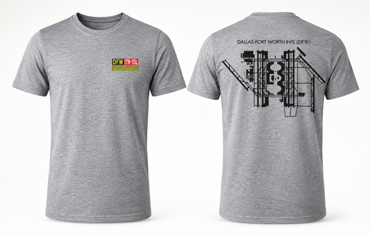 Hold Short Line T-Shirt – Airport Sign Front, Airfield Diagram Back