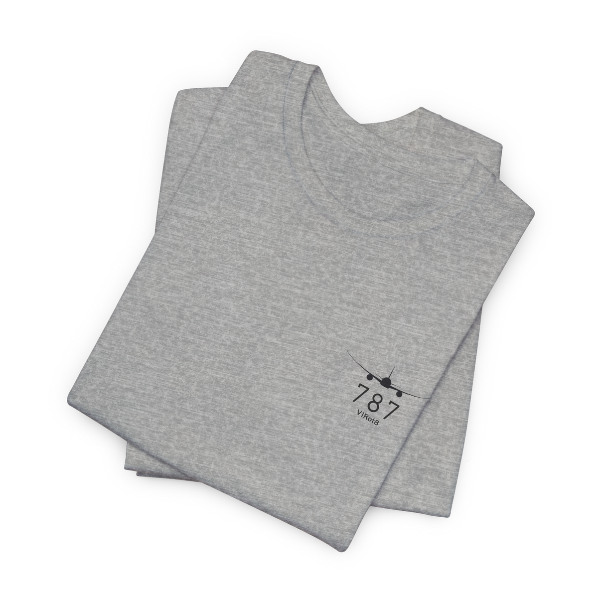Gray 787 Nose Profile Tee folded, showing heather fabric texture