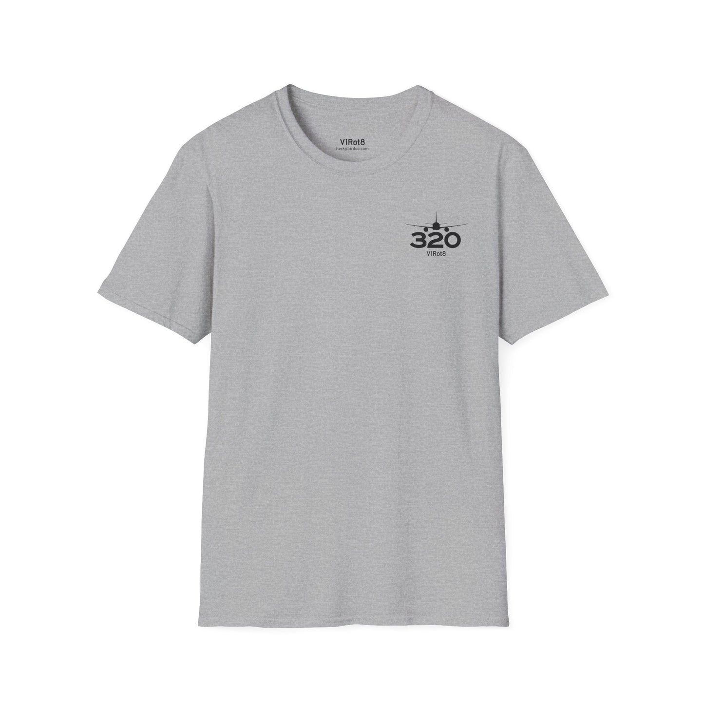 V1Rot8 320 Type Tee front — left chest 320 type designation with V1Rot8 mark