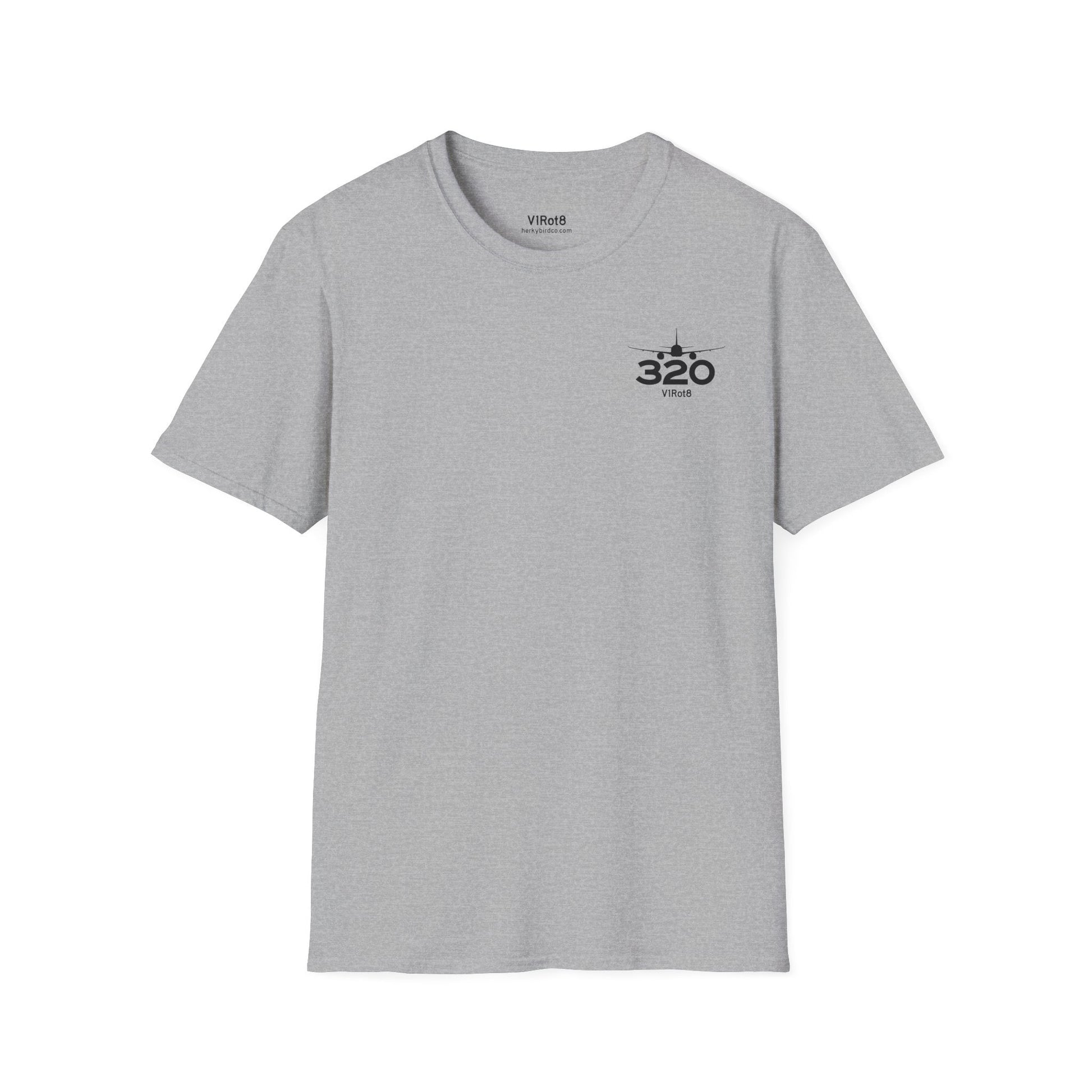 V1Rot8 320 Type Tee front — left chest 320 type designation with V1Rot8 mark