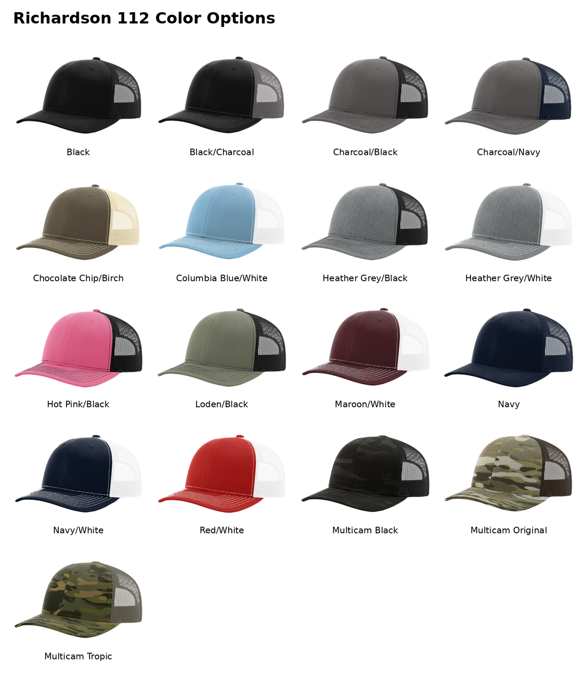 Richardson 112 trucker cap color options