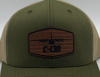 C-130H Hercules laser-engraved leatherette patch hat