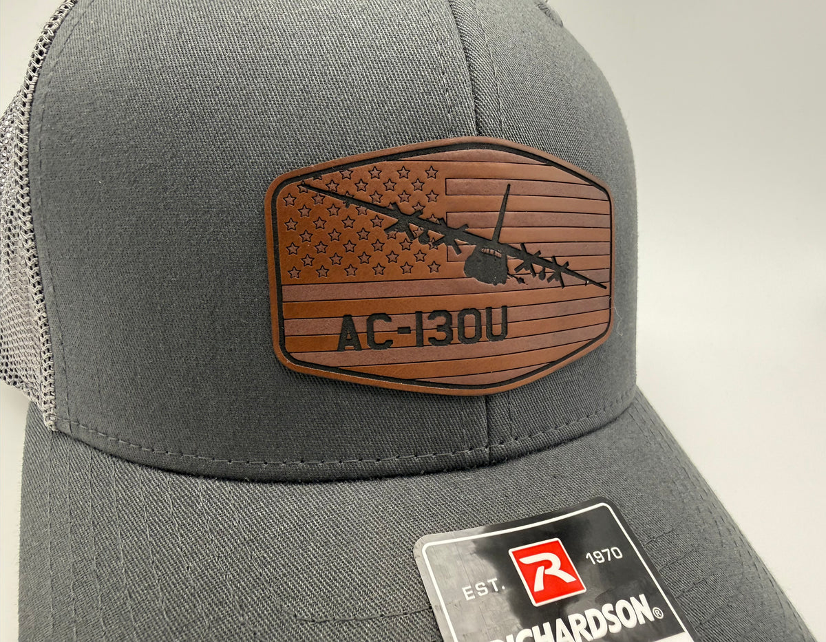 AC-130U Spooky gunship laser-engraved leatherette patch hat