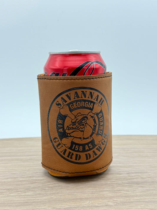 158th AS Leather Can Cooler — Guard Dawgs back view