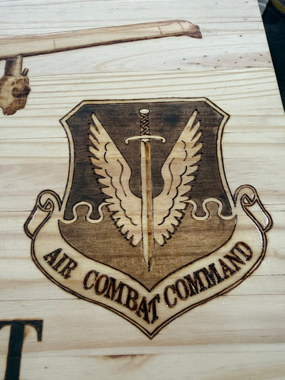 Handcrafted Wood-Burned American Flag with Your Aircraft