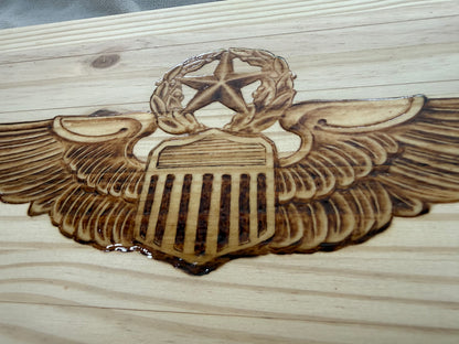 Handcrafted Wood-Burned American Flag with Your Aircraft