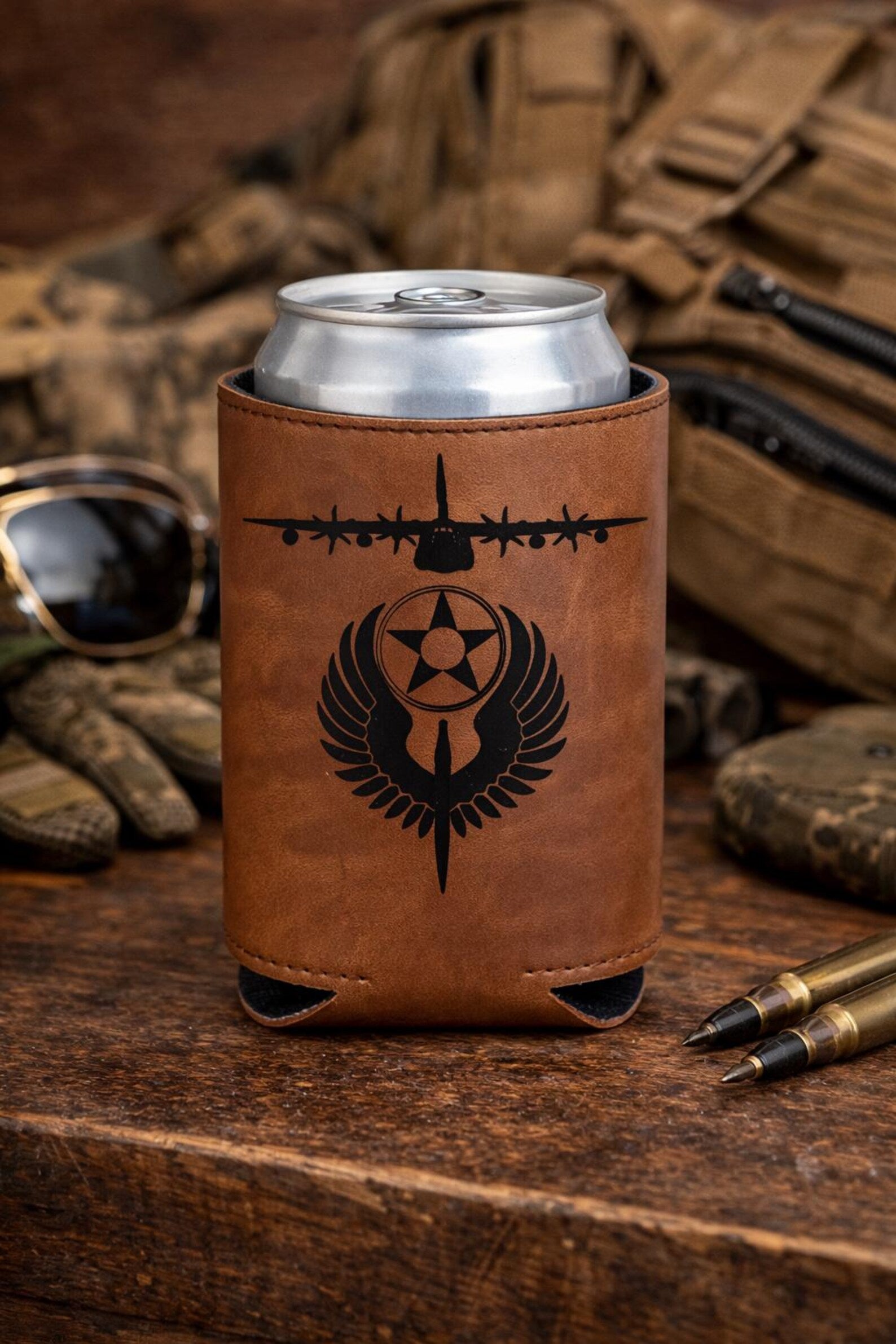 Custom Military & Aviation Leatherette Koozie