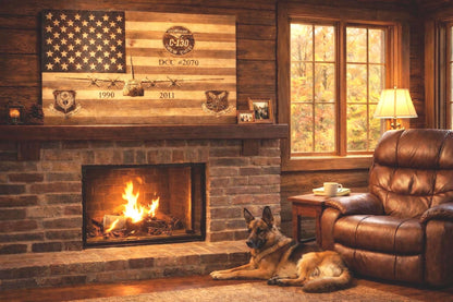 Handcrafted Wood-Burned American Flag with Your Aircraft