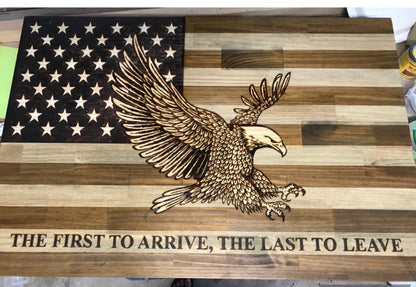 Handcrafted Wood-Burned American Flag with Your Aircraft