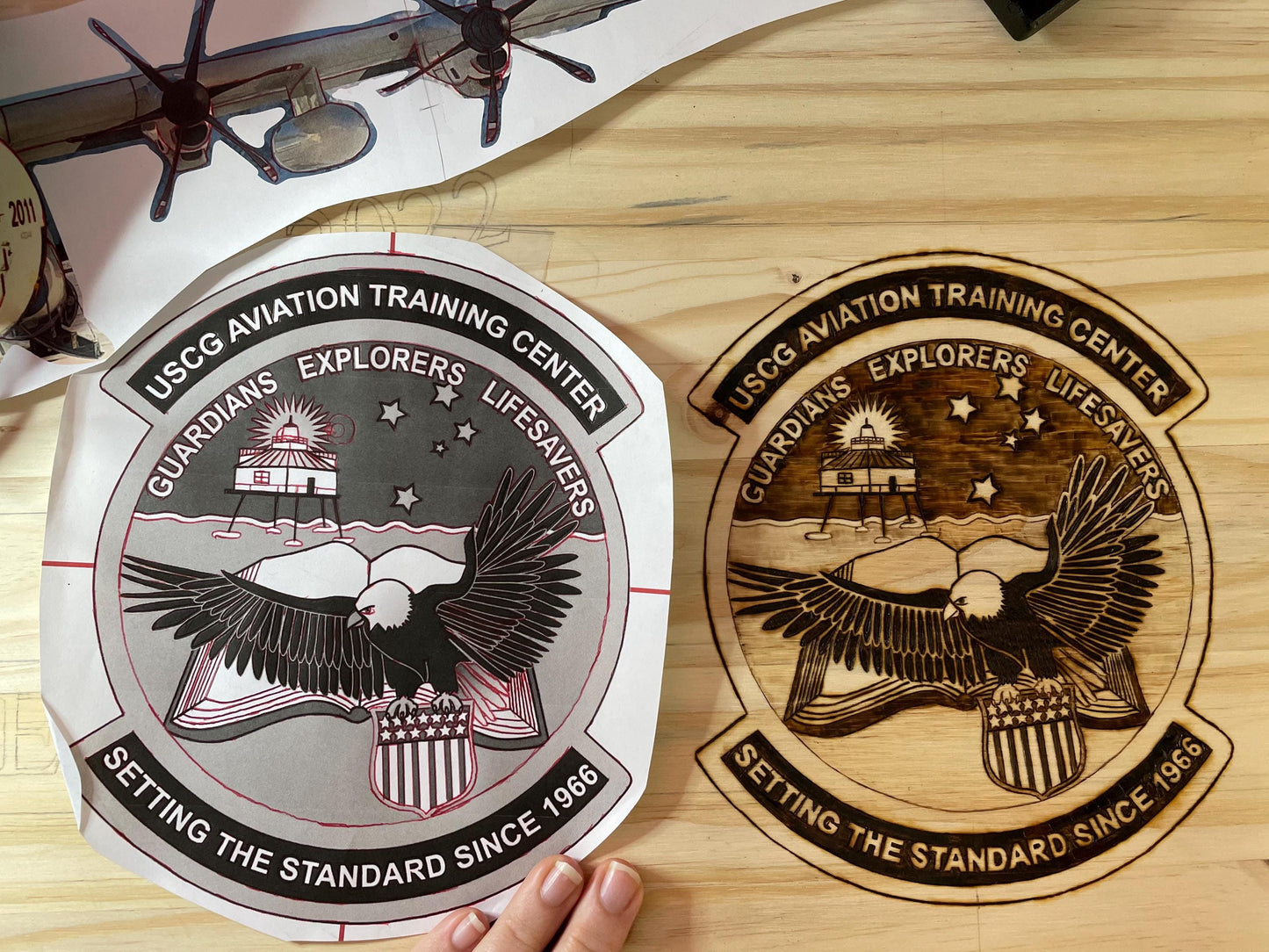 Handcrafted Wood-Burned American Flag with Your Aircraft